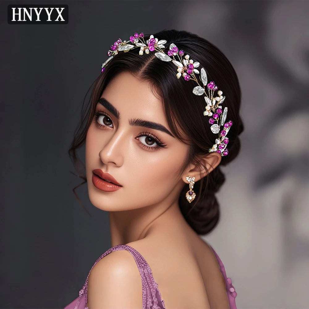 

HNYYX Princess Style Hair Vine Rose Red Crystal Headband Elegant Handmade Headdress Bridal Wedding Dress Hair Accessories A338