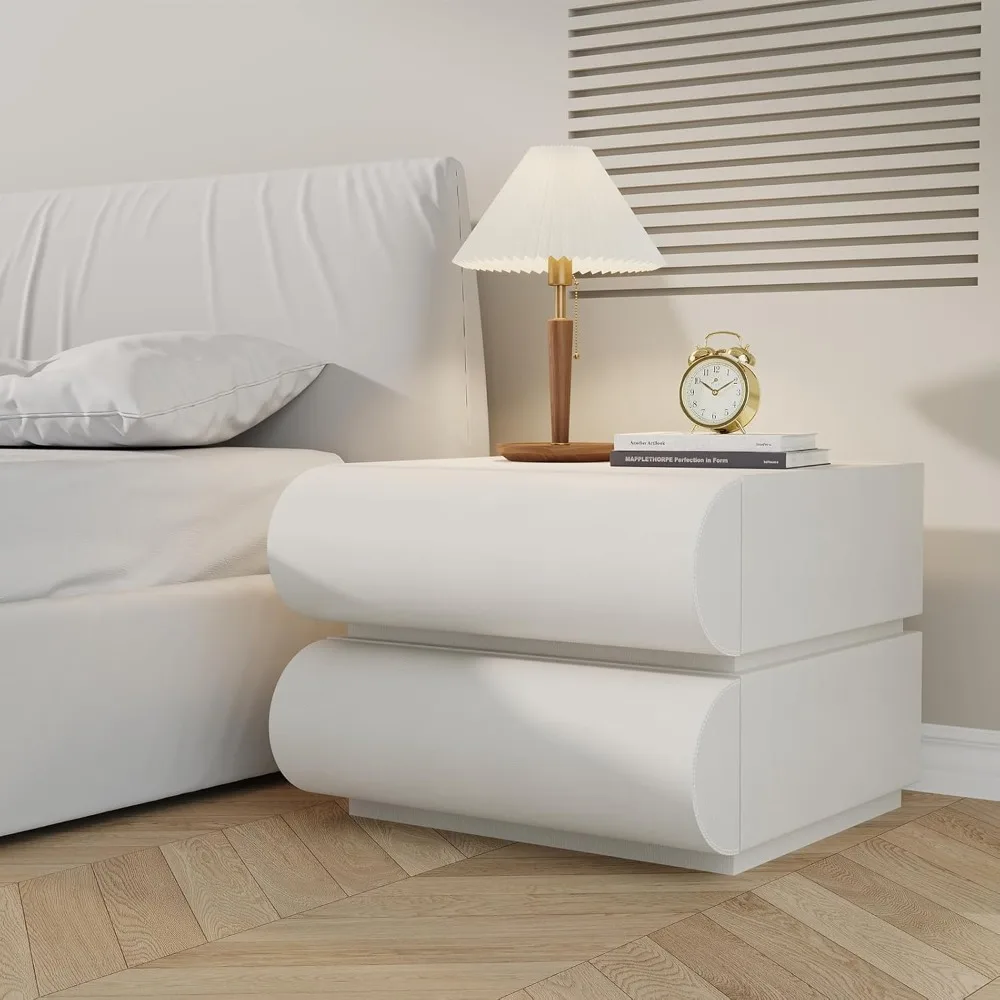 

Nightstand with Storage, Small End Table with Upholstered Leather Finish, 2 Solid Wood Drawers for Bedroom Bedside Couch