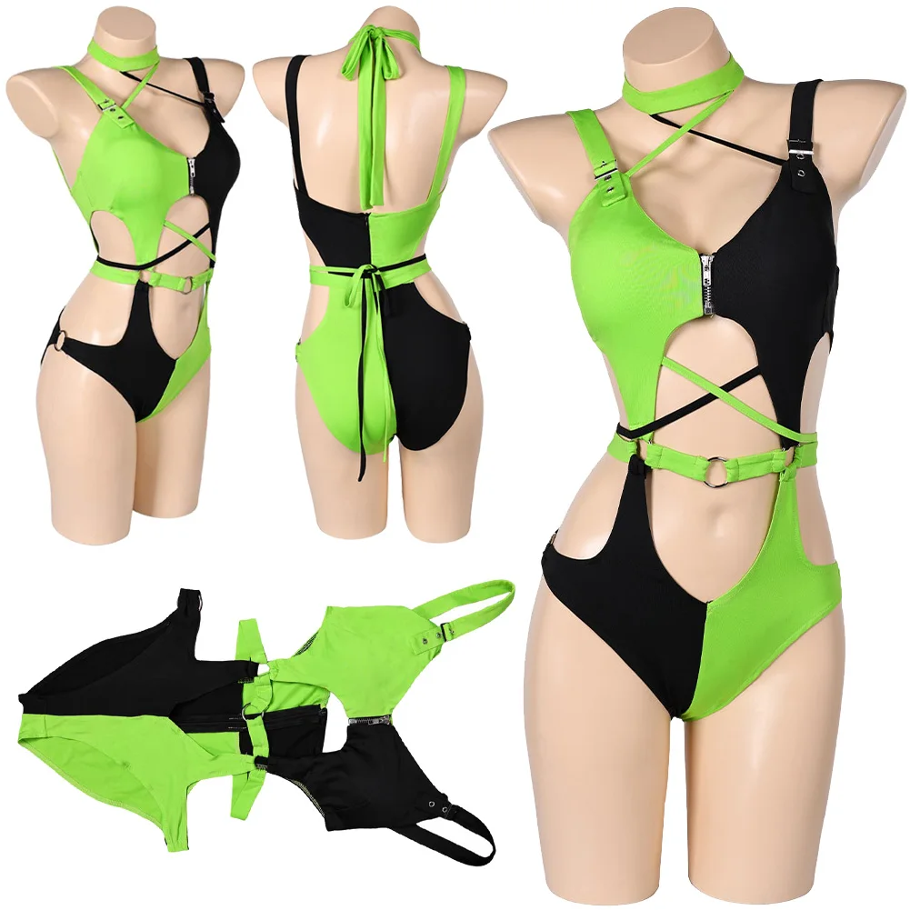 Shego Adult Cosplay Sexy Lingerie Underwear Cartoon Costume Disguise Summer Women Roleplay Fantasia Halloween Outfit