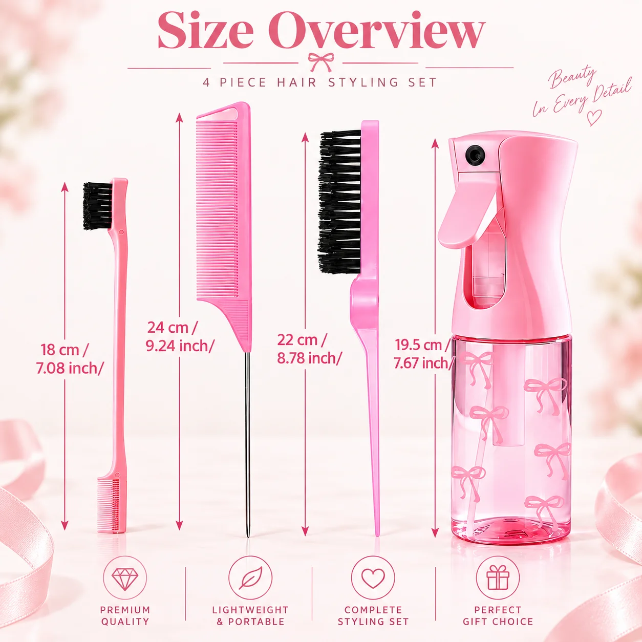 Hair Styling Set Portable Beauty Tool Set Fine Mist Spray Bottle Hair Comb Brush Kit For Home Travel Salon Hair Care Accessories