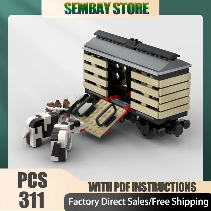 

Модель железнодорожного поезда Moc, строительные кирпичи, модульная модель коровьего вагона, технологические блоки, рождественские игрушки «сделай сам», строительный набор, подарки