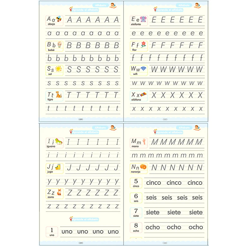 Free Wiping Spanish Magic Copybook Pen Preschools Kids Calligraphy Children Reusable Español Writing Practice Book Age 3-8