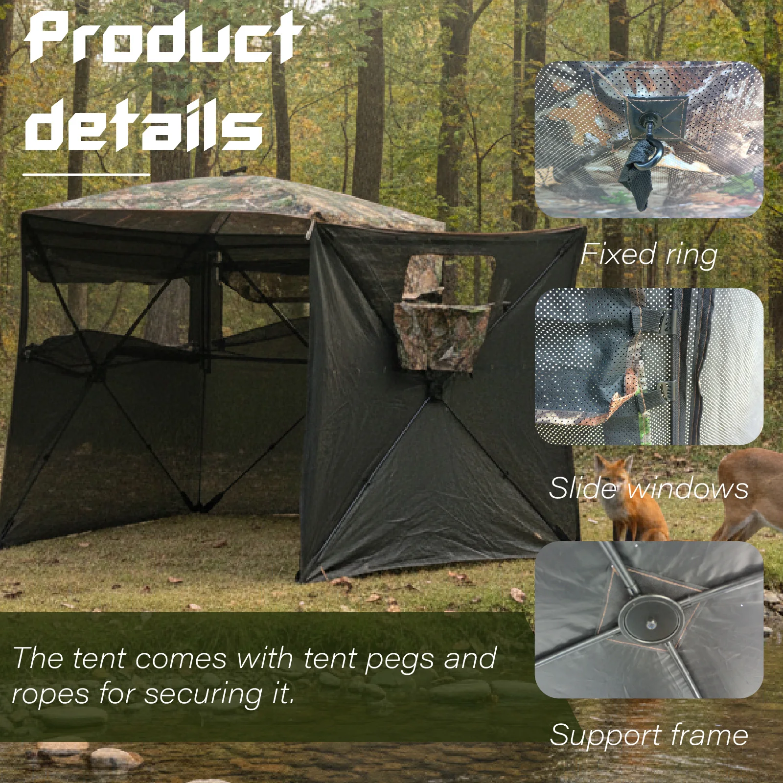 Refugio de Caza Plegable con Camuflaje, Fácil de Instalar, con Almacenamiento para la Temporada de Caza de Ciervos, Pavos y Patos