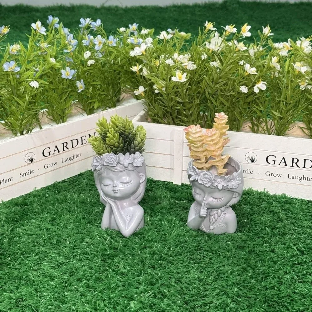 Resin Flower Pot Home Decor Pencil Box Desktop Ornaments Candle Holder Portrait Design Girl Shape Flowerpot Garden Pots