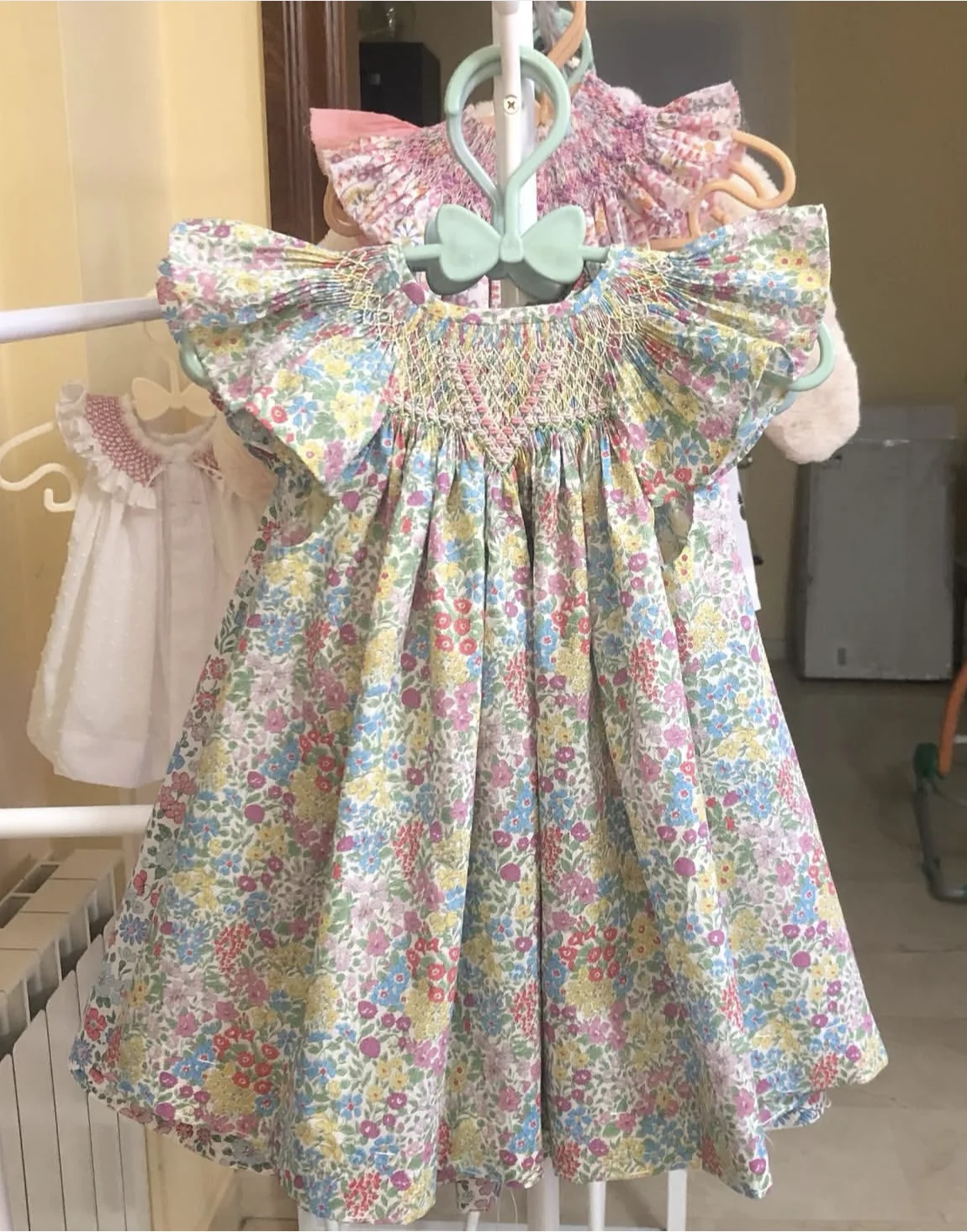 

0-6Y Baby Girl Summer Pink Smocked Handmade Turkish Vintage Princess Dress for Birthday Holiday Easter Photography Eid A43