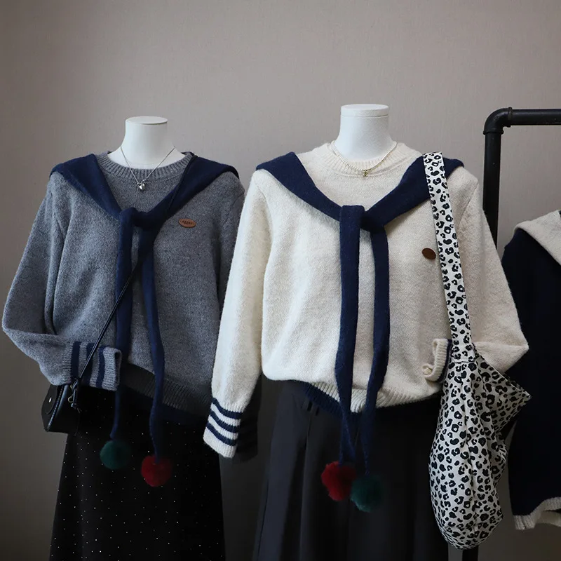 Maglione da donna Sweet Preppy Sle con punteruolo Top interno vestibilità ampia Design coreano Inverno Nuovo arrivo Maglieria College Wind