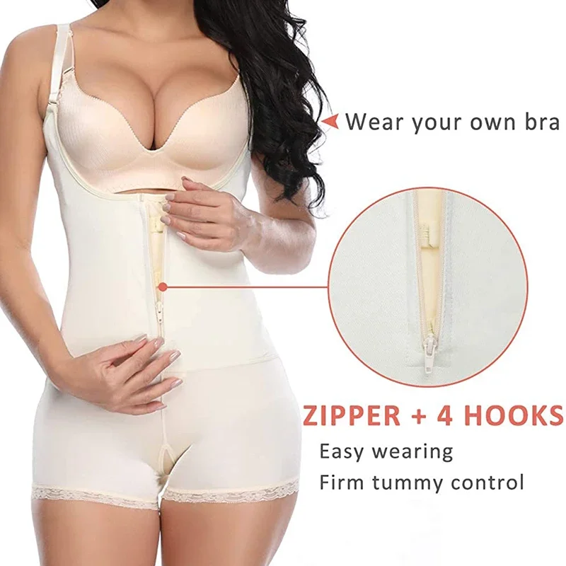 Shapewear for Women Tummy Control Fajas Colombianas Full Body Shaper Zipper Open Bust Bodysuit