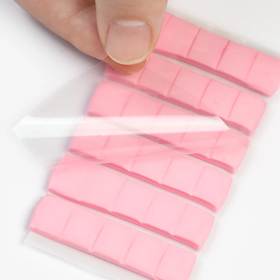 Nuevo set de 30 pzas de pegamento adhesivo para uñas, rosa y verde, reutilizable, para usar con soporte de práctica, herramientas de manicura 3