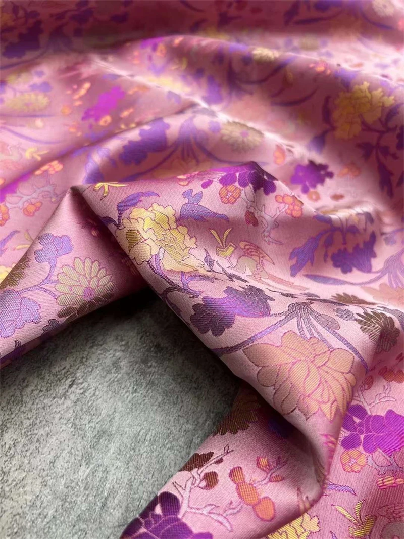 28momme Chinese Intangible Cultural Heritage New Song Brocade Pure Silk Jacquard Brocade Fabric Luxury Handmade Sewing Material