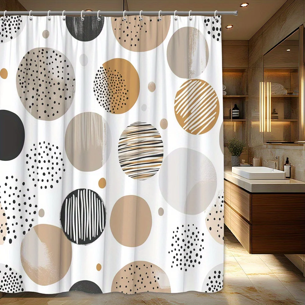 Bohemian Abstract Geometric Polka Dot Shower Curtain Waterproof Set for Modern Neutral Bathroom Home Decor Accent