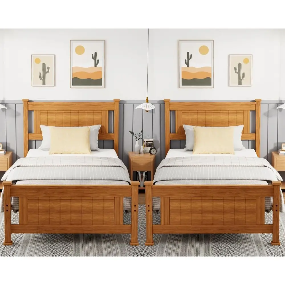 

VINGLI Twin Size Set o 2 Solid Wood Bed with board, Sturdy & Durable truction,ern Minimalist Panel Platorm Bed with Strong Suppo