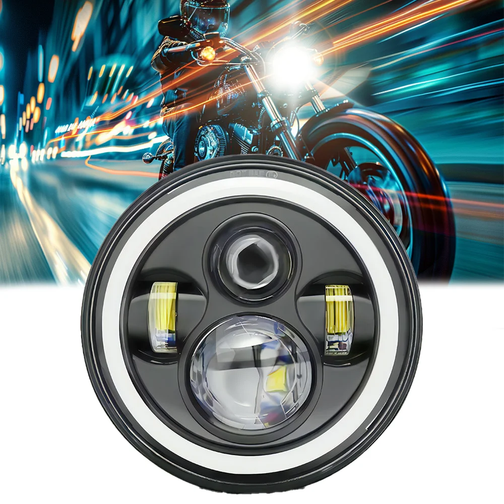 

7-дюймовая сертифицированная DOT мотоциклетная фара для Harley, передняя фара, дальний ближний свет, лампа «ангельский глаз», проектор, лампа для мотоцикла