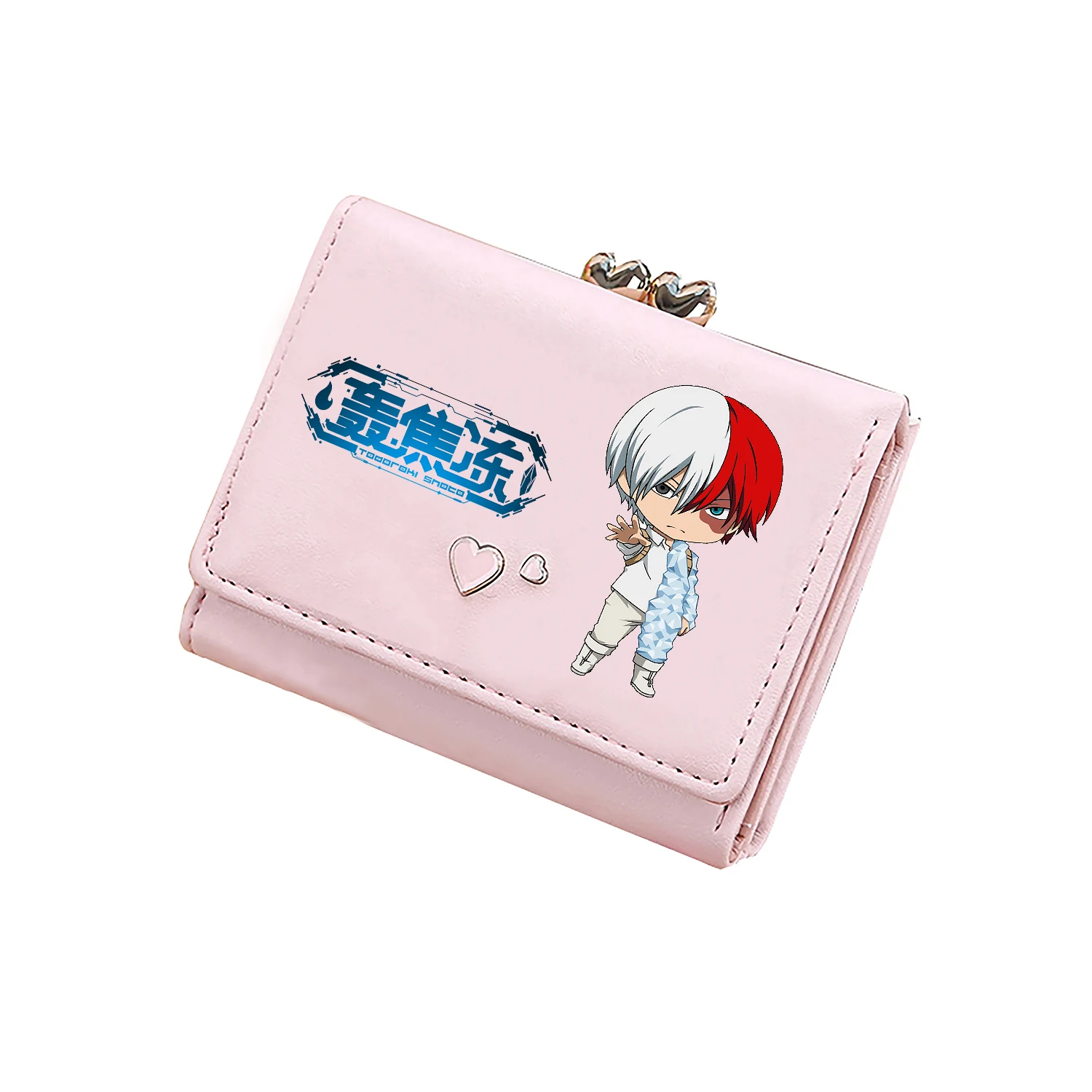 MHA Kawaii Short Wallets Women Pink Coins Purses Anime ID Card Holders Pu Leather Unisex Money Clutch Bags