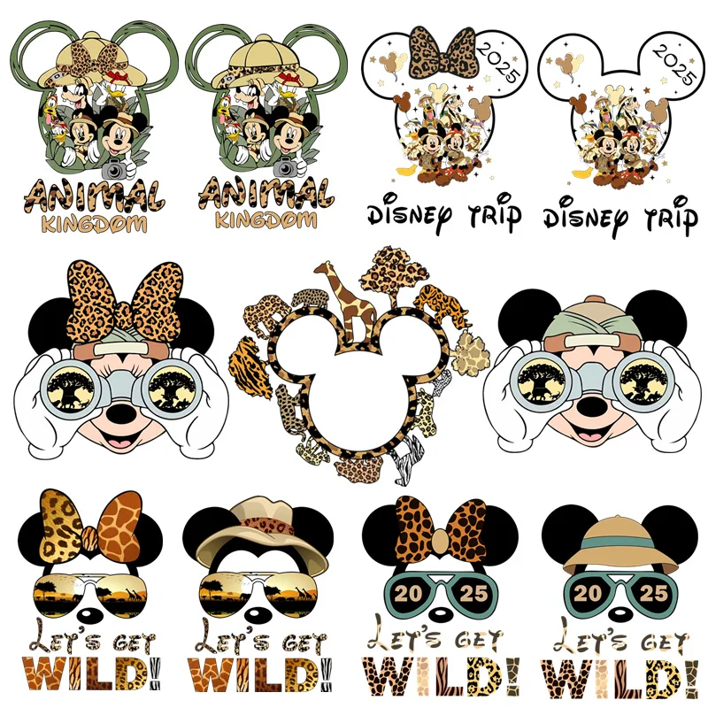 2025 Family Trip Wild Life Animal Kingdom Patches for Clothes Heat Transfer Stickers DIY T shirt Iron on for Women Appliqued