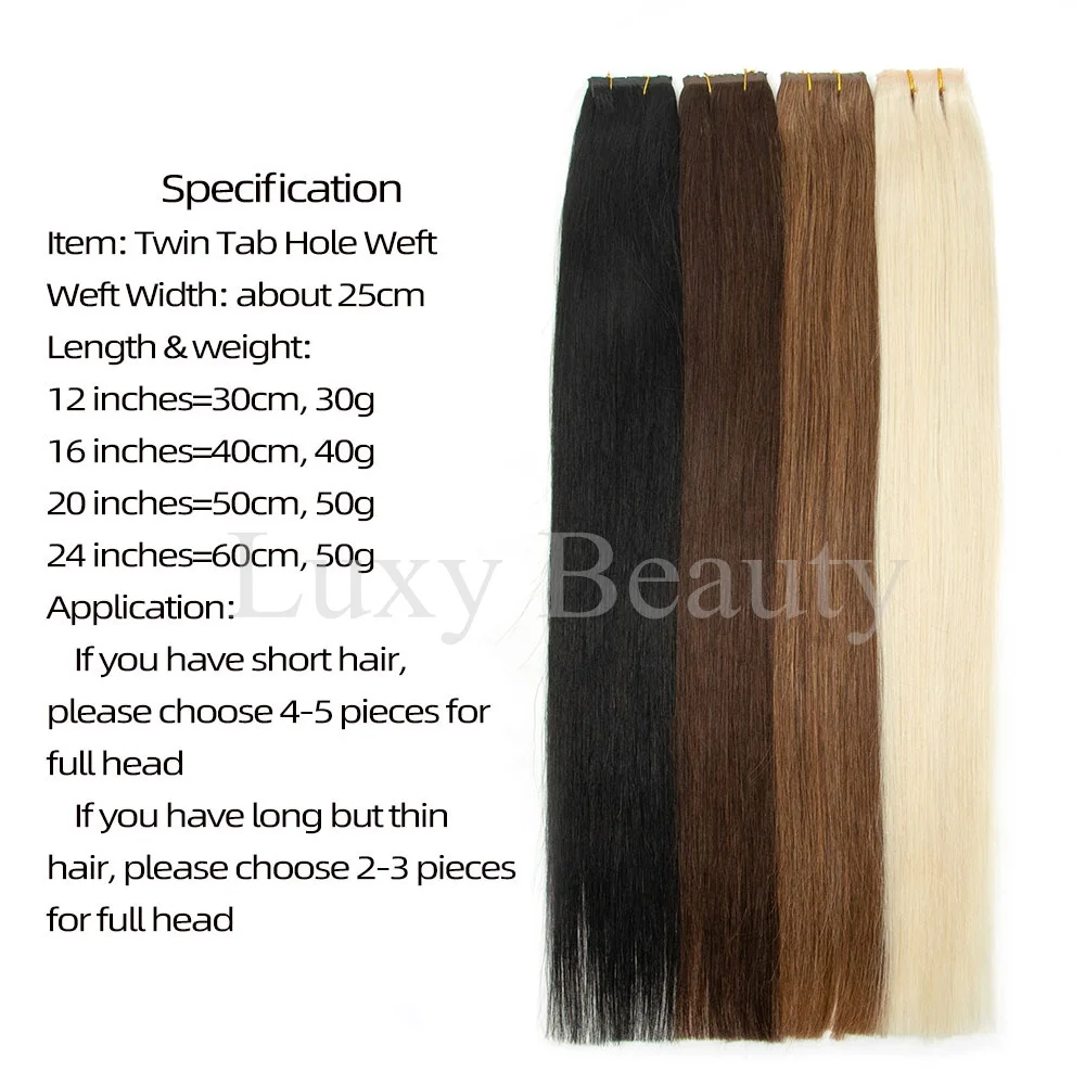 Blonde Double Injected Hole Weft Human Hair Extensions Straight Twin Tab Weft Hair Natural Black Brown Invisible XO Hole Weft