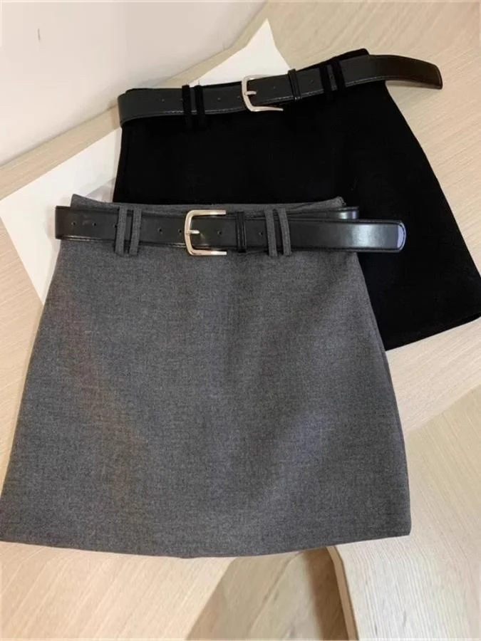 

Весенне-осенняя утепленная шерстяная юбка А-силуэта для женщин больших размеров, с высокой талией, утягивающая, в деловом стиле, с поясом