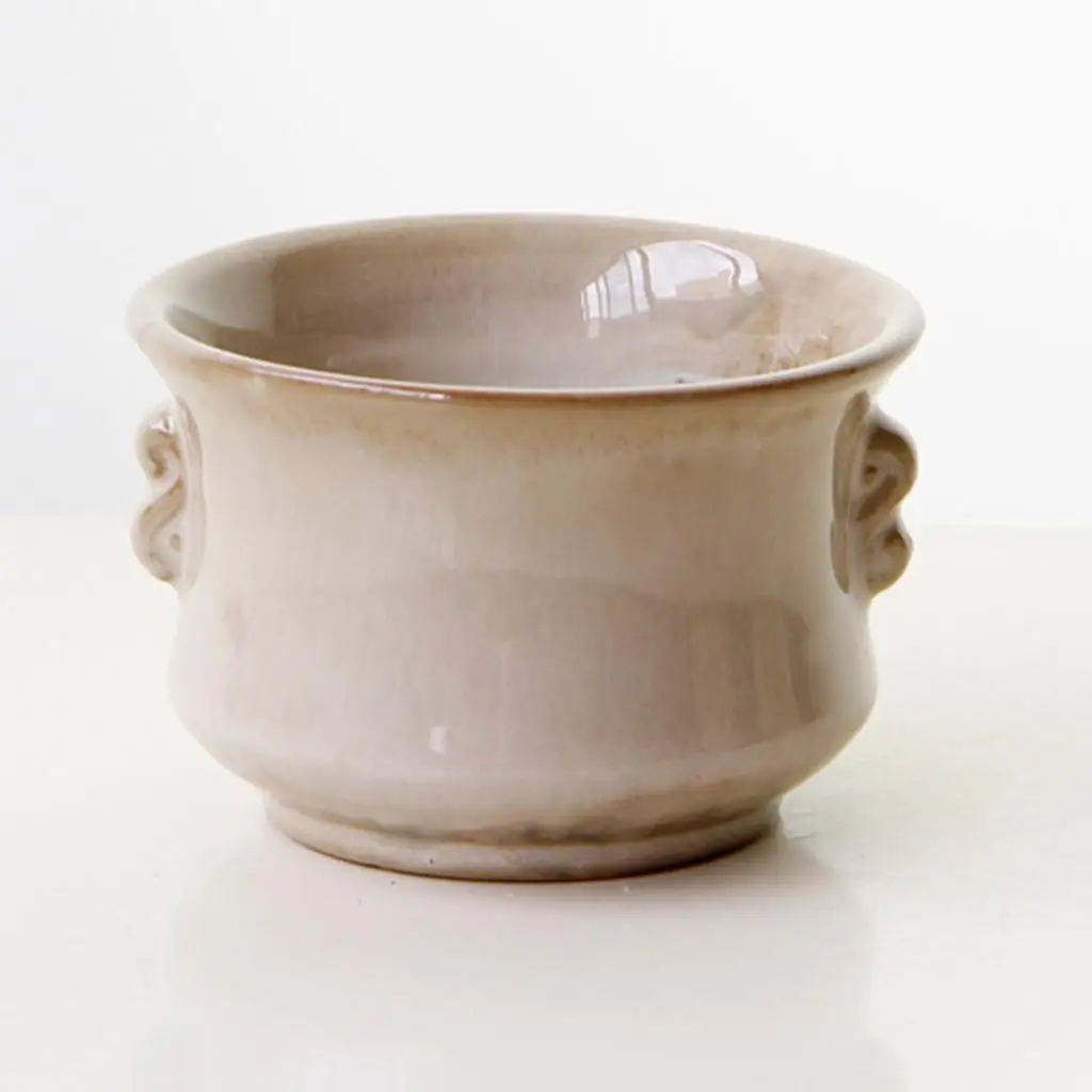 Retro Ceramic Flower Pot with Succulent Plant Container Planter for Bookshelf and Coffee Table Decoration