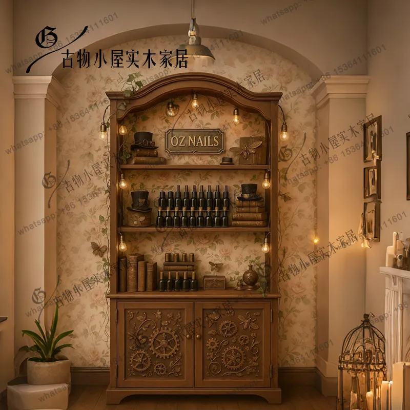 Medieval wood-colored carved chest cabinet/modern simple large-capacity entrance cabinet