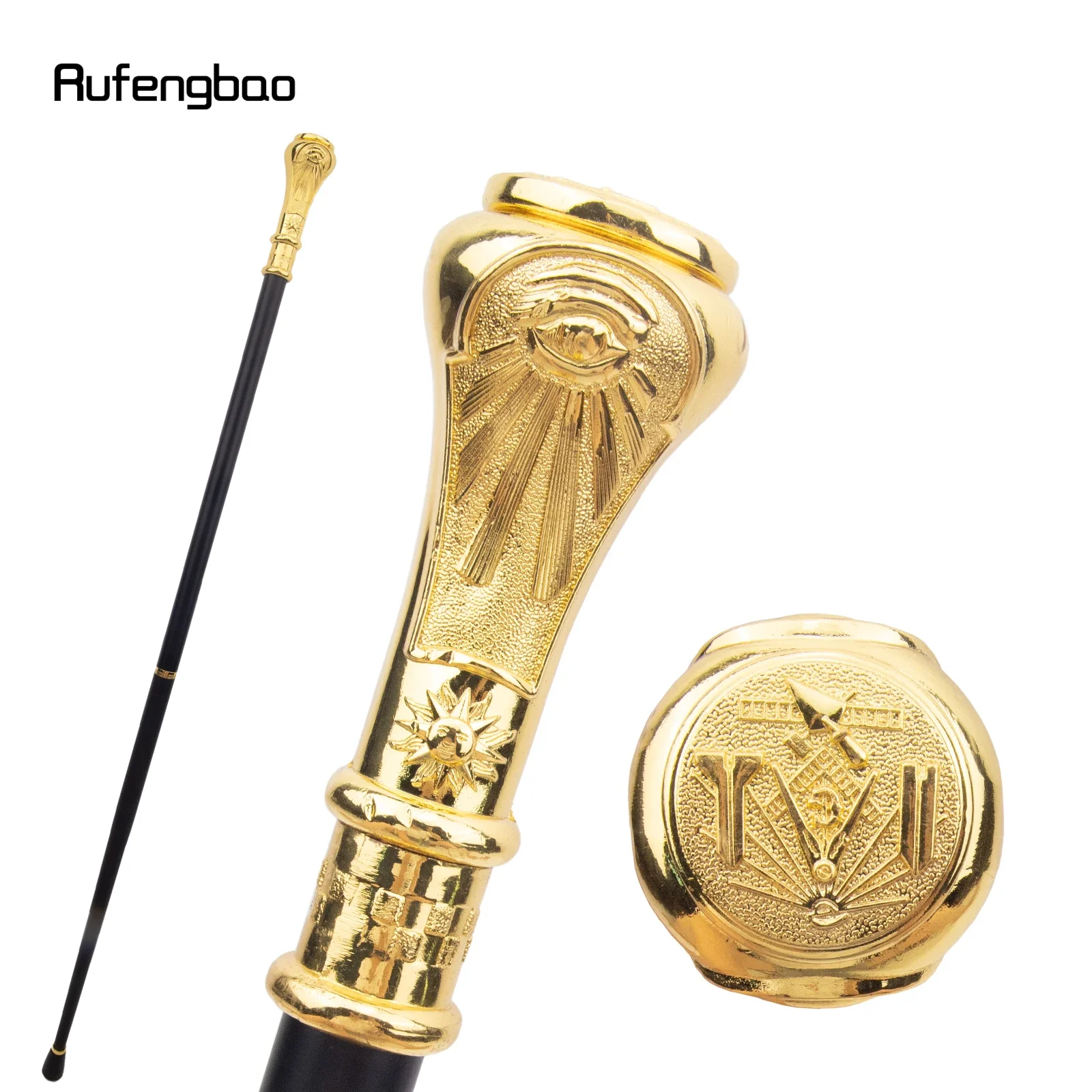 

Golden Freemasonry Freemasons VG Totem Relief Walking Cane Fashion Walking Stick Gentleman Crosier Knob Walking Stick 93cm