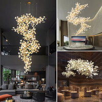 Staircase Ginko Leaf Chandelier Light For High Ceiling Staircase Loft Living Room Hotel Lobby Stairway Luxury Branch Chandeliers