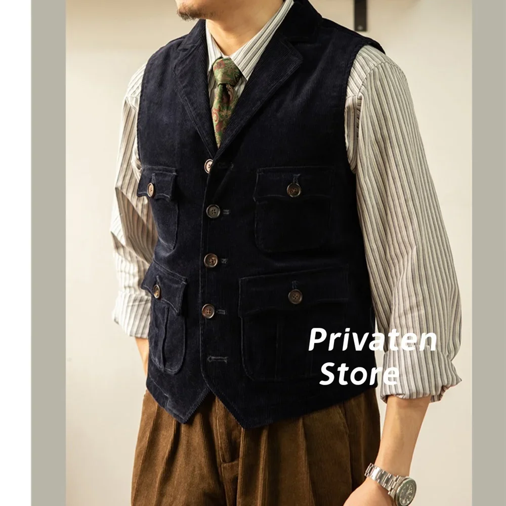 سترات للرجل الدعاوى محززة التلبيب سترة فساتين الحفلات سترة مع جيوب Steampunk رجل الرجال صدرية دعوى الذكور