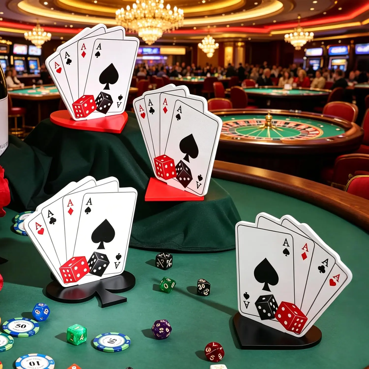 Casino Party Wooden Centerpieces 4 Sets Poker Theme Table Decor Kit for Birthday Game Night Party Favors