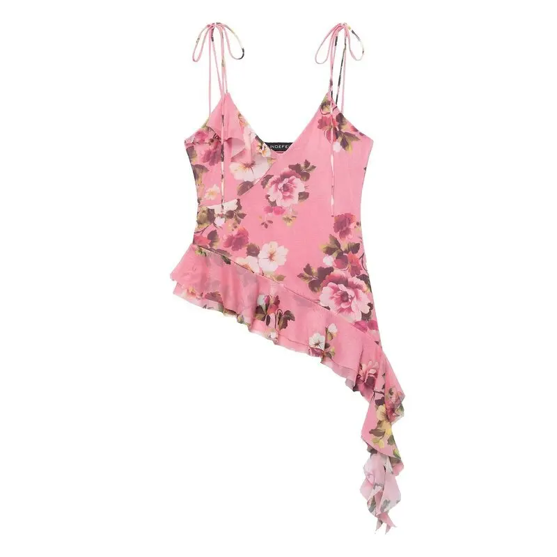 

Summer 2025 New Women's Printed Silk Me Top with V-ne Svel Strap f Skirt Faionable Ensemble for Ages 25-35