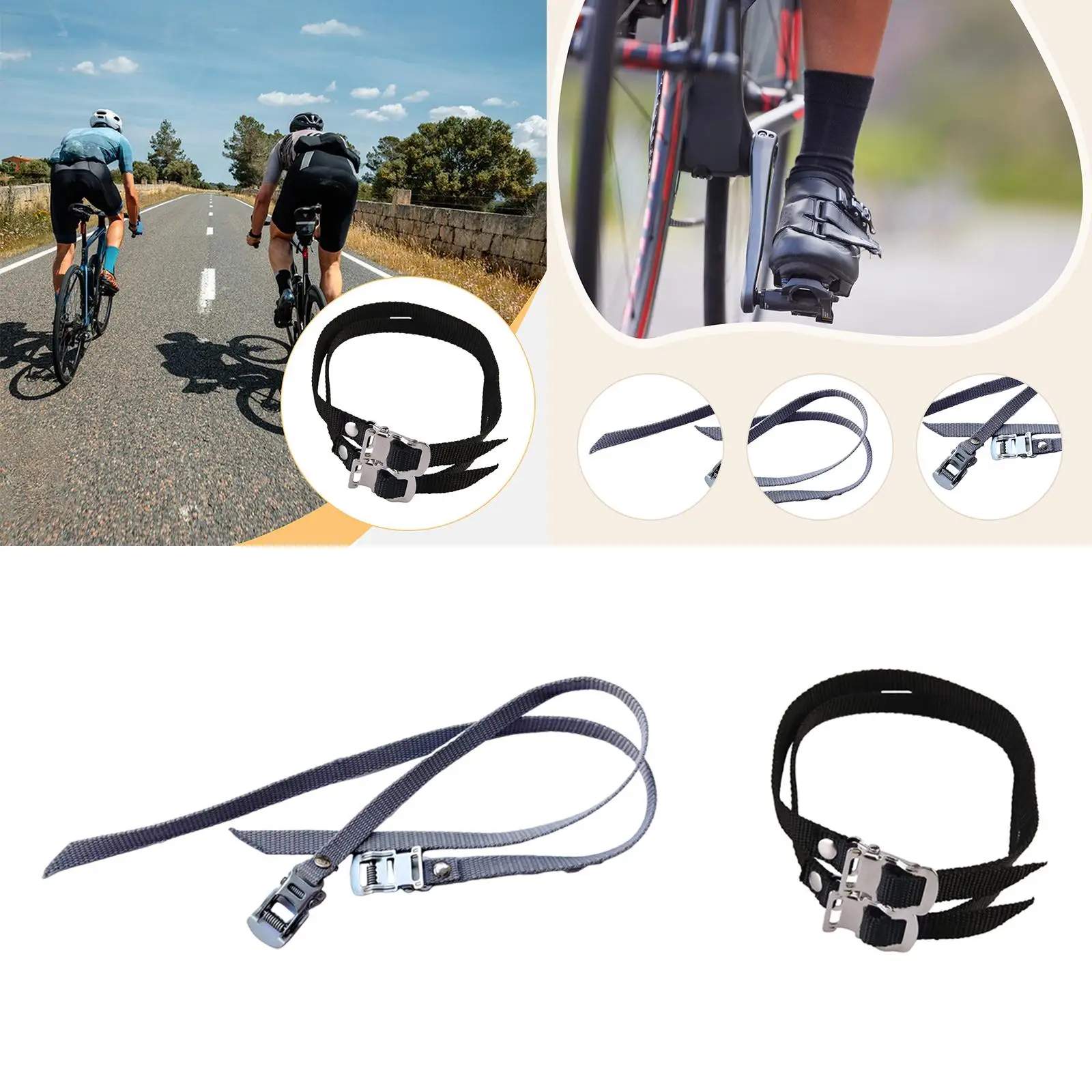 2Pcs Universal Pedal Toe Straps 19.7x0.5inch Adjustable Nylon for Secure Cycling Simple Assembly Multifunctional Wear Resistant