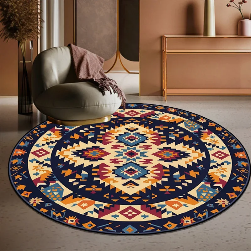 VIKAMA Retro Bohemian Round Carpets Living Room Luxury Sofa Area Chair Non-Slip Soft Floor Mat Bedroom Decor Crystal Velvet