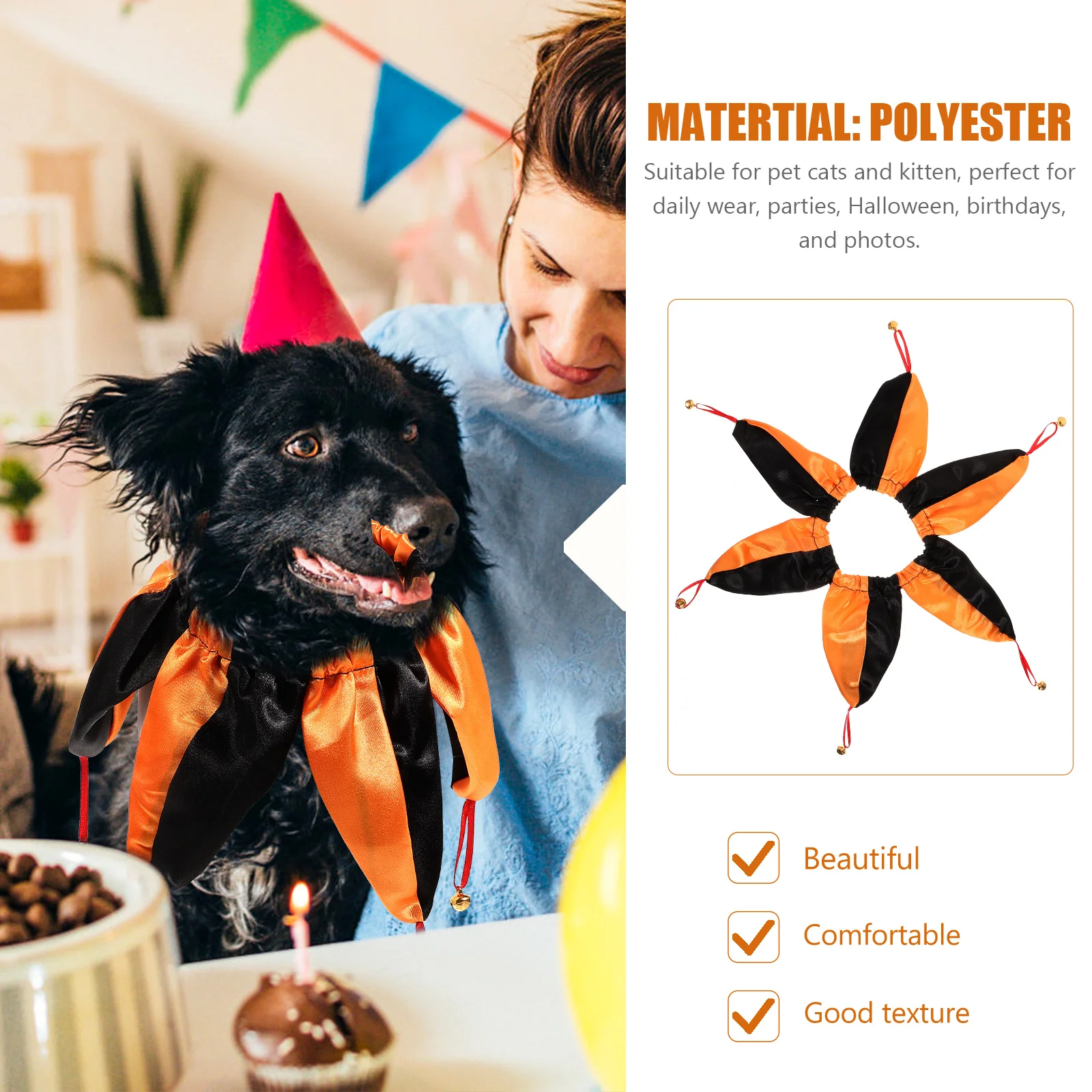 

Halloween Clown Pet Collar Yellow Black S Dog Cat Kitten Puppy Reusable Decorative Portable Necklace Photos Birthday Party