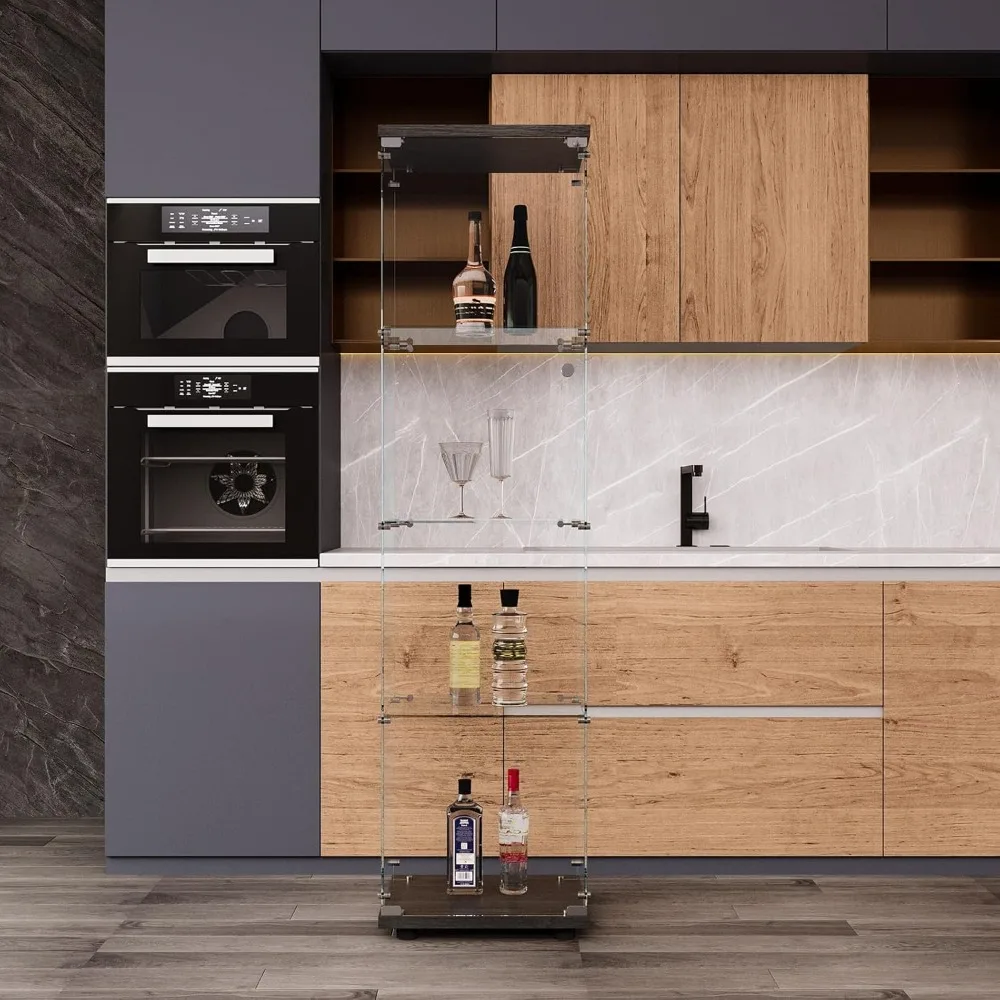 حافظة عرض زجاجية لخزانة التحف للمقتنيات مع الباب، 4 أرفف تعرض لغرفة المعيشة وغرفة النوم وحقيبة العرض