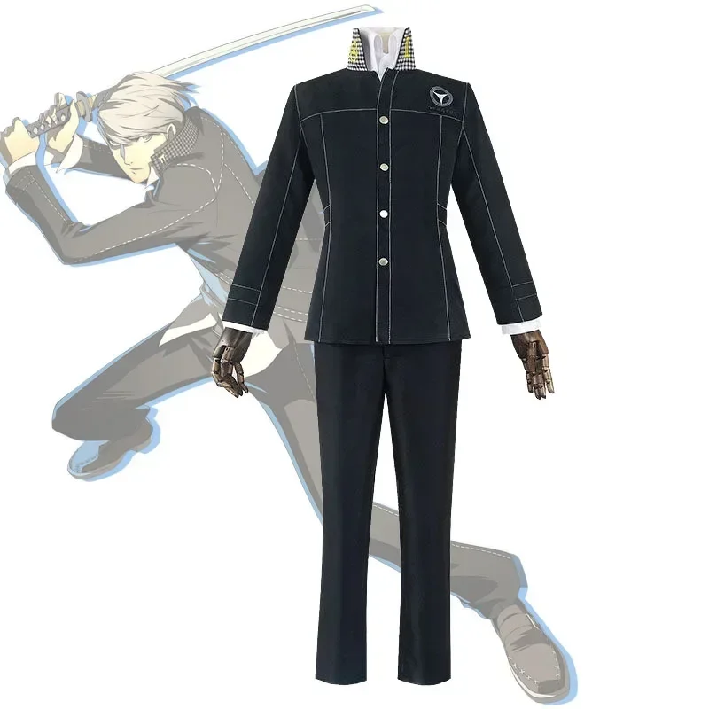 Persona 4 Narukami Yuu Cosplay P4 Game Yu Narukami Cosplay Costume School Uniform Embroidery Plaid Collar Suit Pants White Shirt