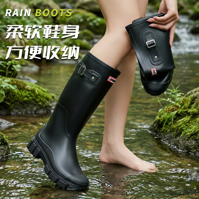 

Fashionable High-top Rain Boots for Women Foldable Outdoor Versatile Camping Essential Soft-soled Non-slip Woman's Rubber Shoes