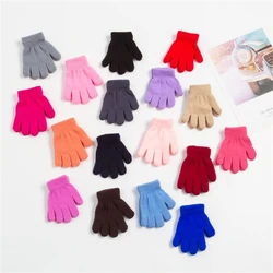 Children Knitted Gloves Winter Kids Kindergarten Student Solid Furry Full Finger Mittens Writing Warmer Hand For 2-6 Years Old