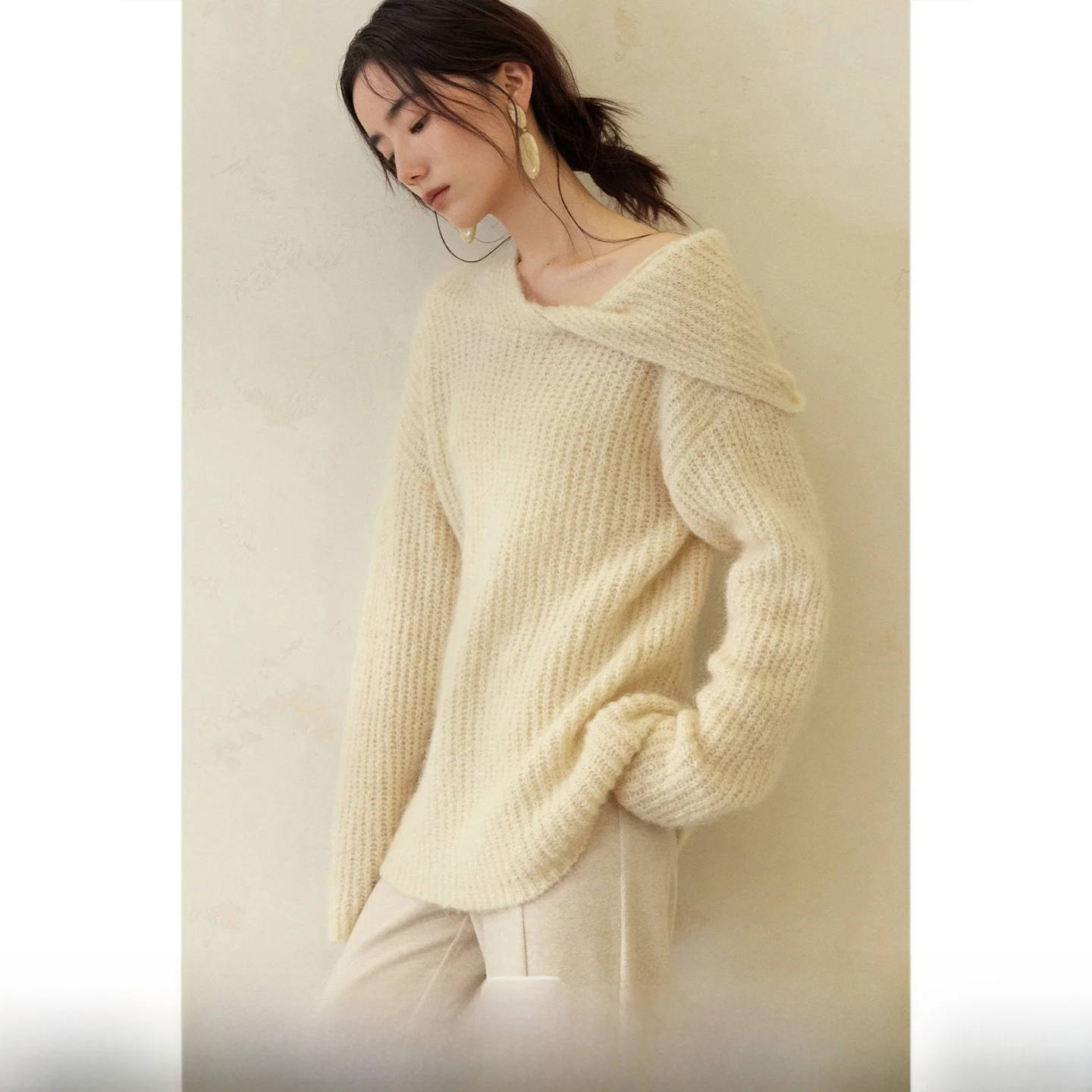 

Женский свитер MURMURMI с капюшоном, свободного кроя, для повседневной носки, осенне-зимний, однотонный, вязаный, в стиле casual