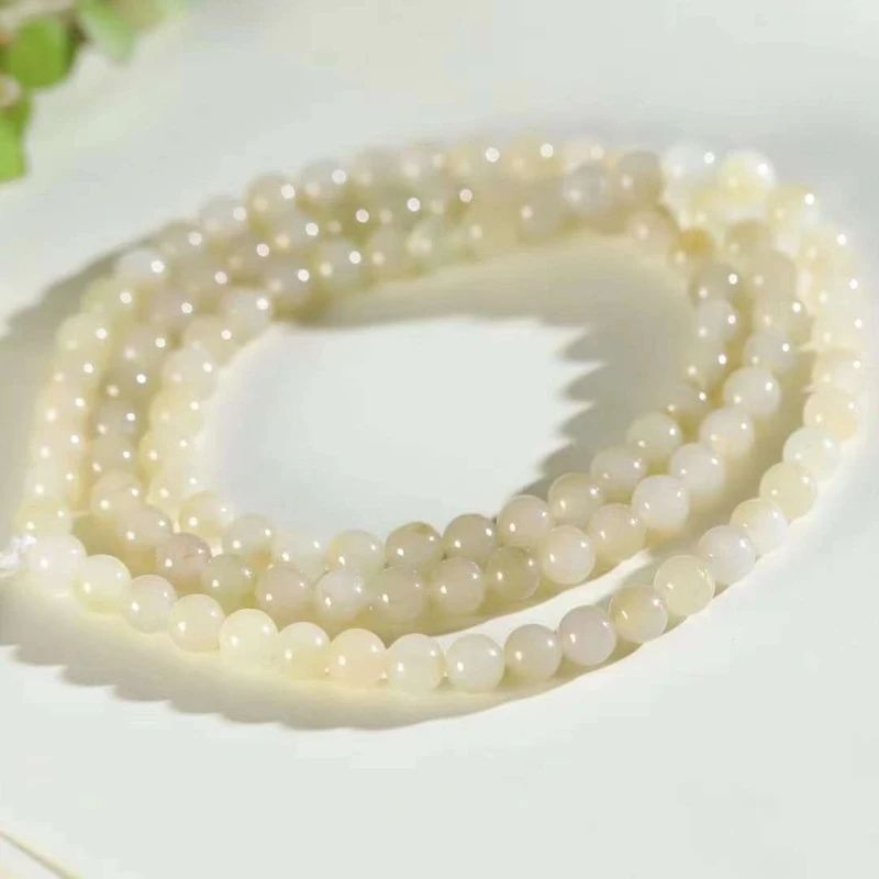 

, natural Hetian jade, Russian , old material, sugar white plain ring, 108-bead necklace