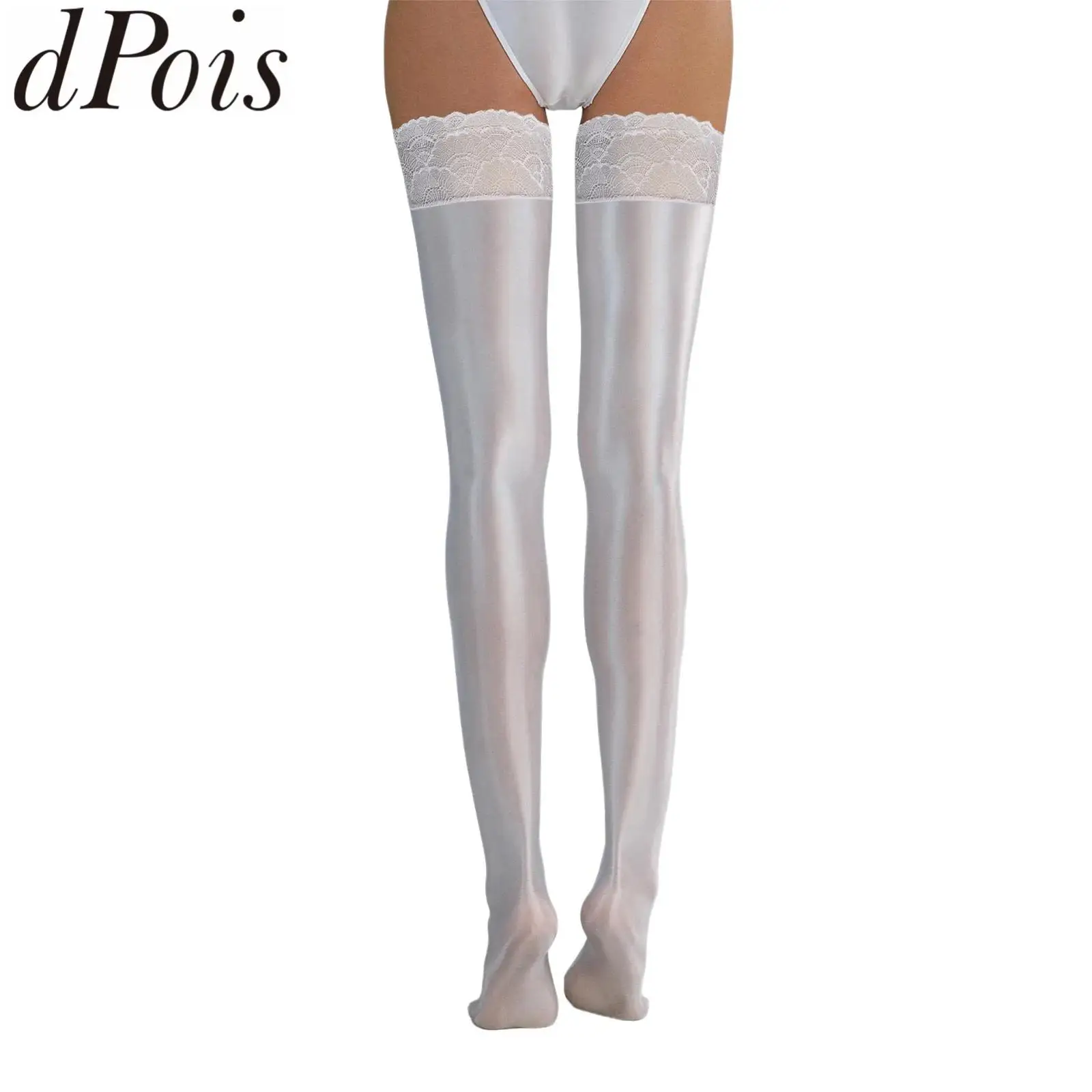 

Женские масляные блестящие чулки, кружевной топ, силиконовые чулочно-носочные изделия до колена, плотные женские глянцевые колготки до бедра, бесшовные в наличии