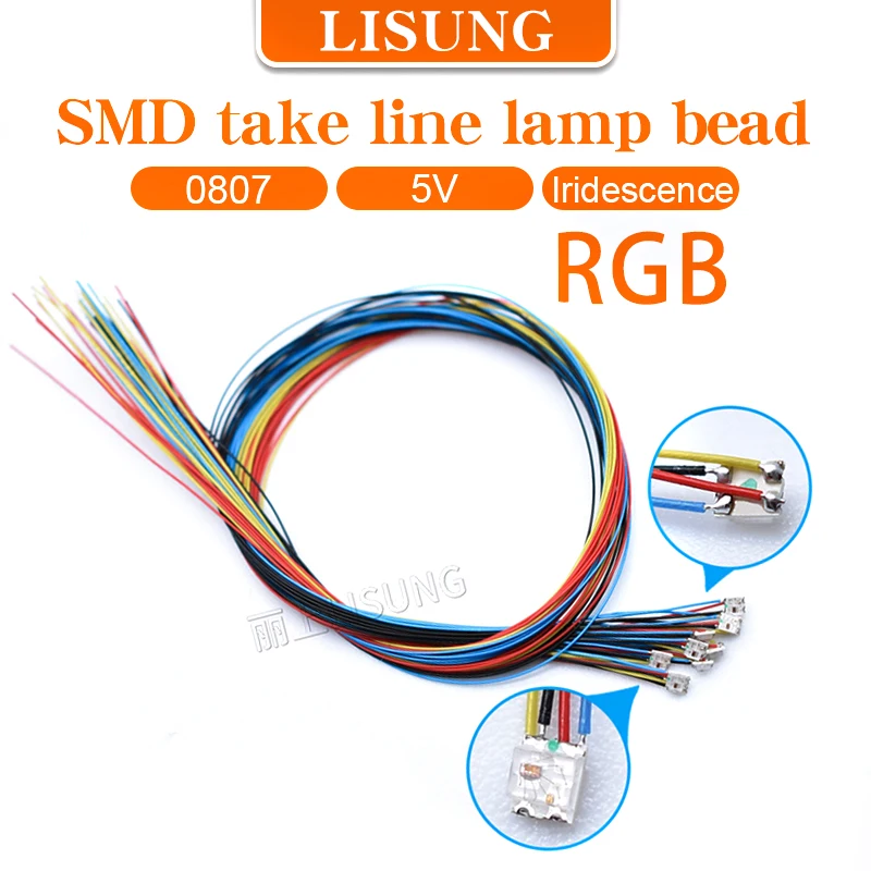 rgb ws2812 pre prendido smd led com cabo de ligacao pre soldada linha trem diodo modelo descoloracao carro modelo luzes 10 pecas dc 5v 0807 01