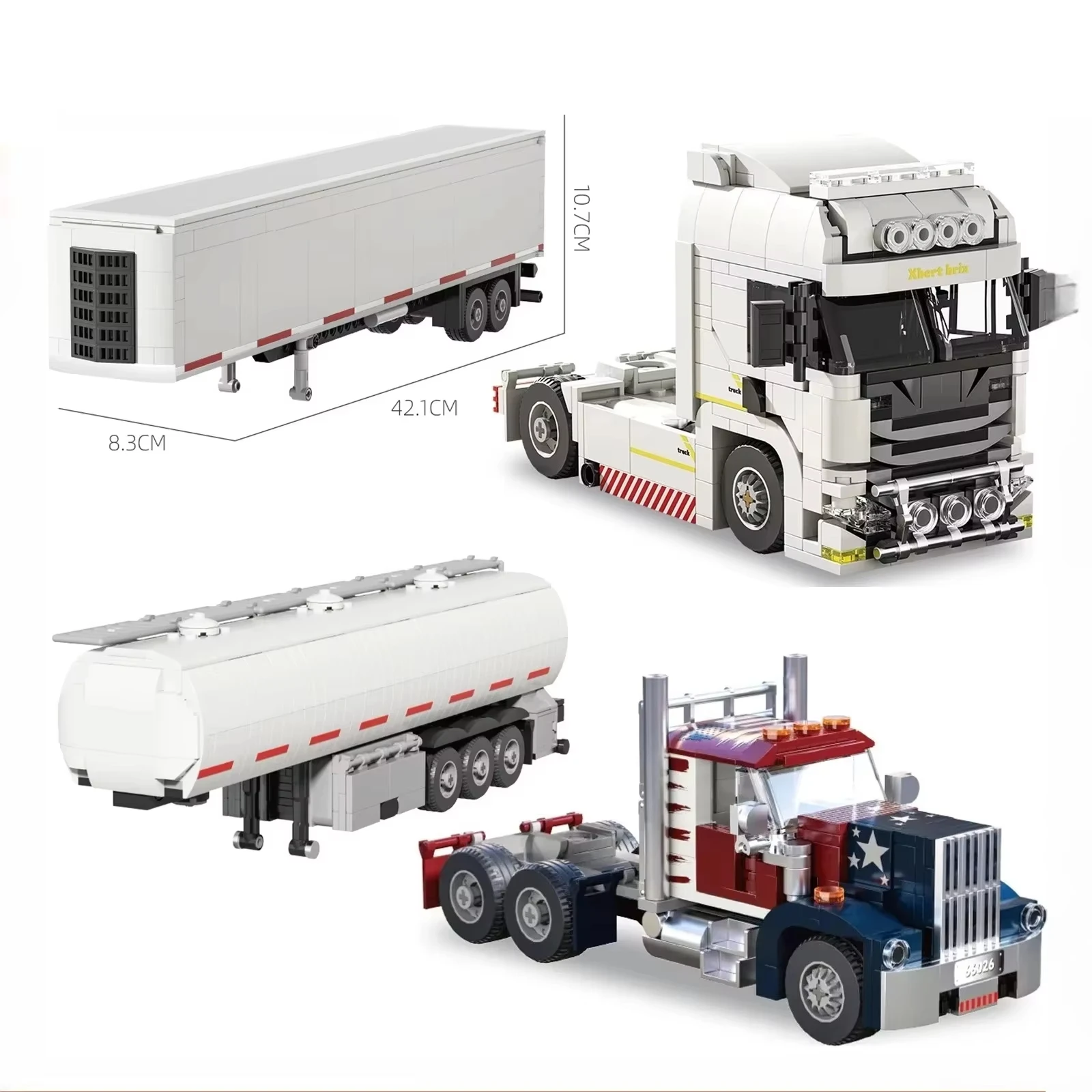 European & American Style Truck Head Building Blocks Connectable Container Trailer Model Educational Bricks Toy for Kids Gifts