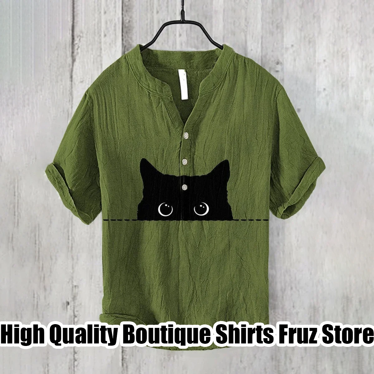 Men\'s V-neck short-sleeved shirt solid color cat series printed shirt casual comfortable loose large size shirt XS-6XL fast deli