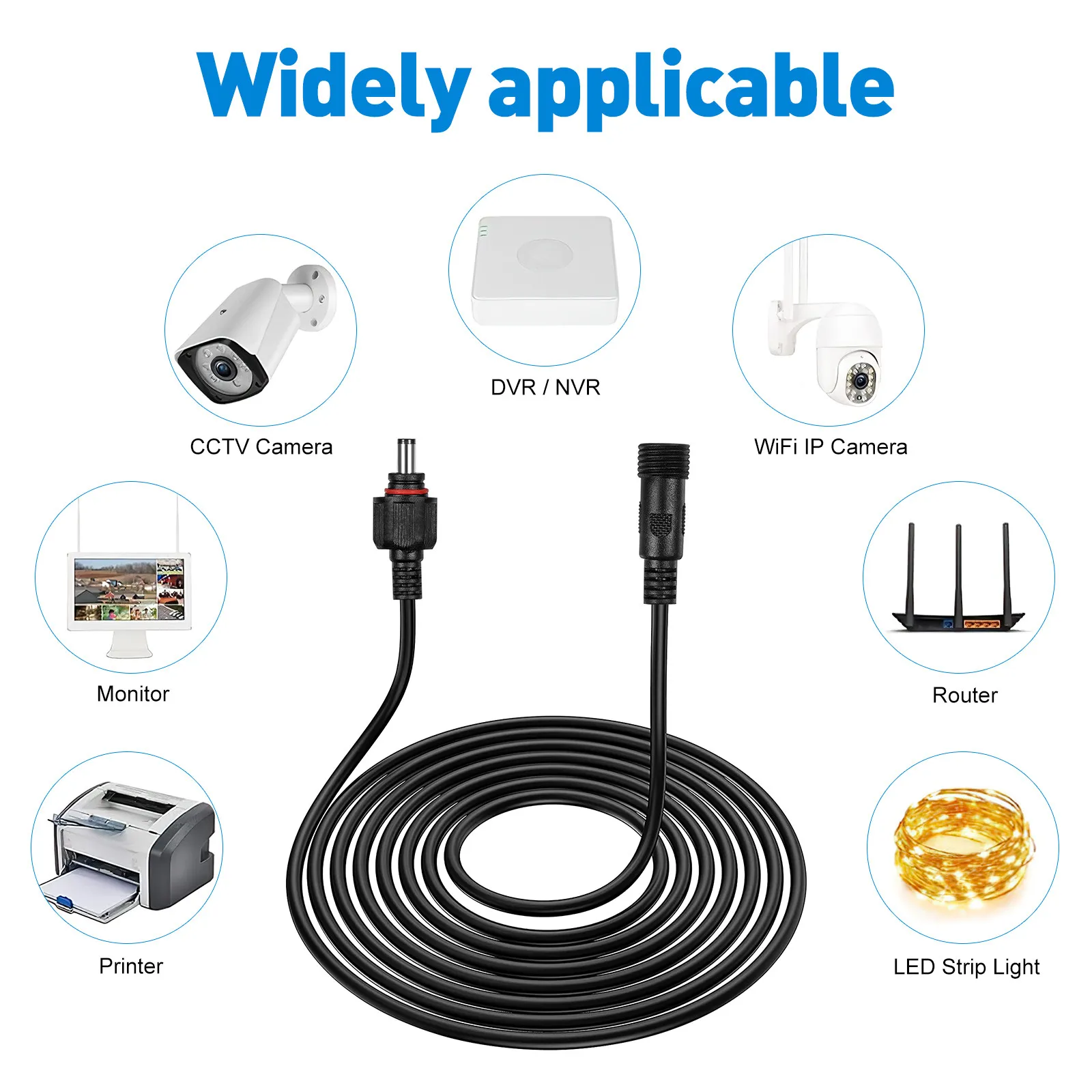 DC Extension Power Cable Four Point Nine Meter Five Point Five by Two Point One Millimeter for Solar Lamp Pump