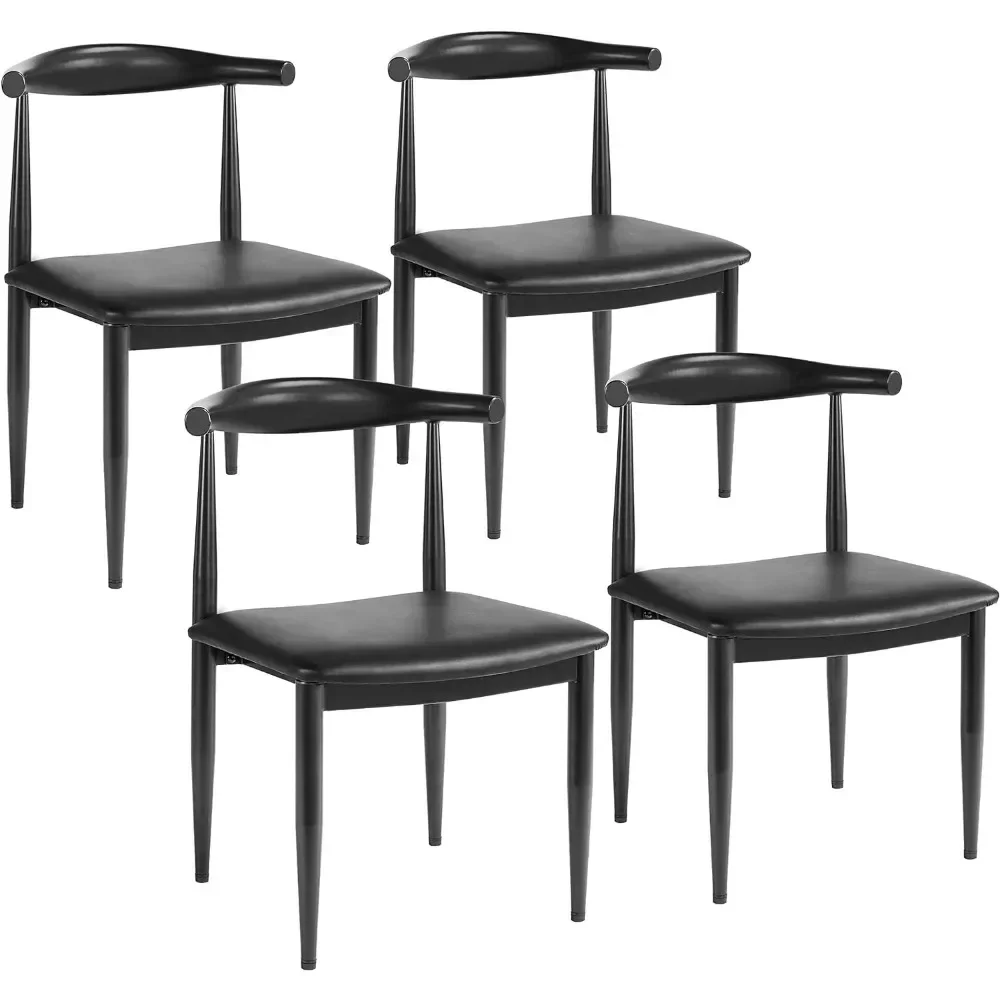 

Mid Century Dining Chairs Armless with Backrest Modern Kitchen Chairs Metal Legs Fabric Leather Seat Set of 4, BlackLMYX