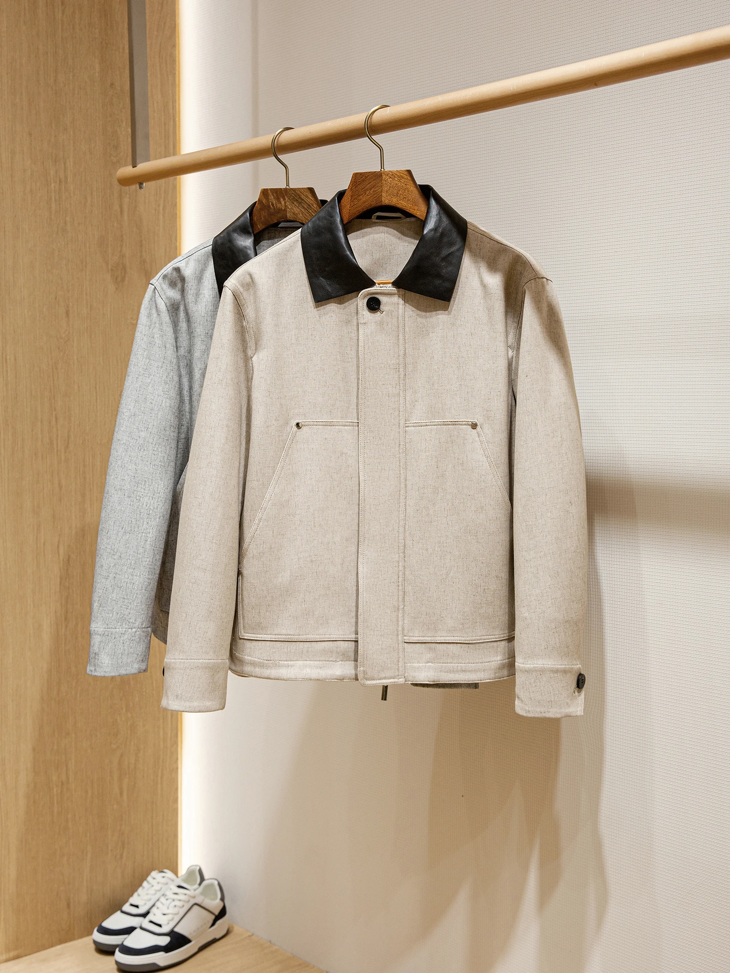 

SF Edition Linen Mix Canvas Jaet Мужская рабочая одежда из натуральной кожи с отложным воротником Sle Spring Faion Городское молодежное пальто