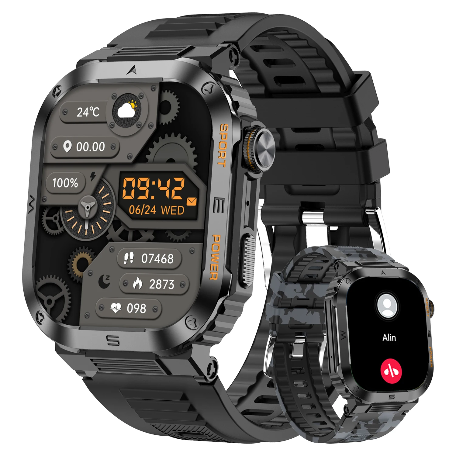 

Смарт-часы для мужчин, Bluetooth-вызов, сообщение, спортивный фитнес-трекер, мониторинг здоровья, аккумулятор 400 мАч, умные часы для Android IOS