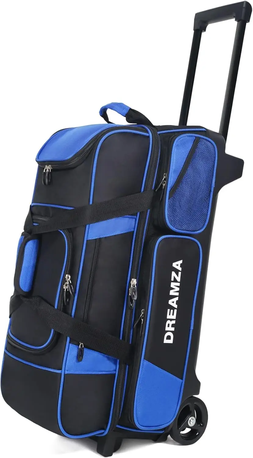 

3 Ball Bowling Bag with Wheels & Shoe Pocket, Heavy Duty Roller, Telescopic Handle
