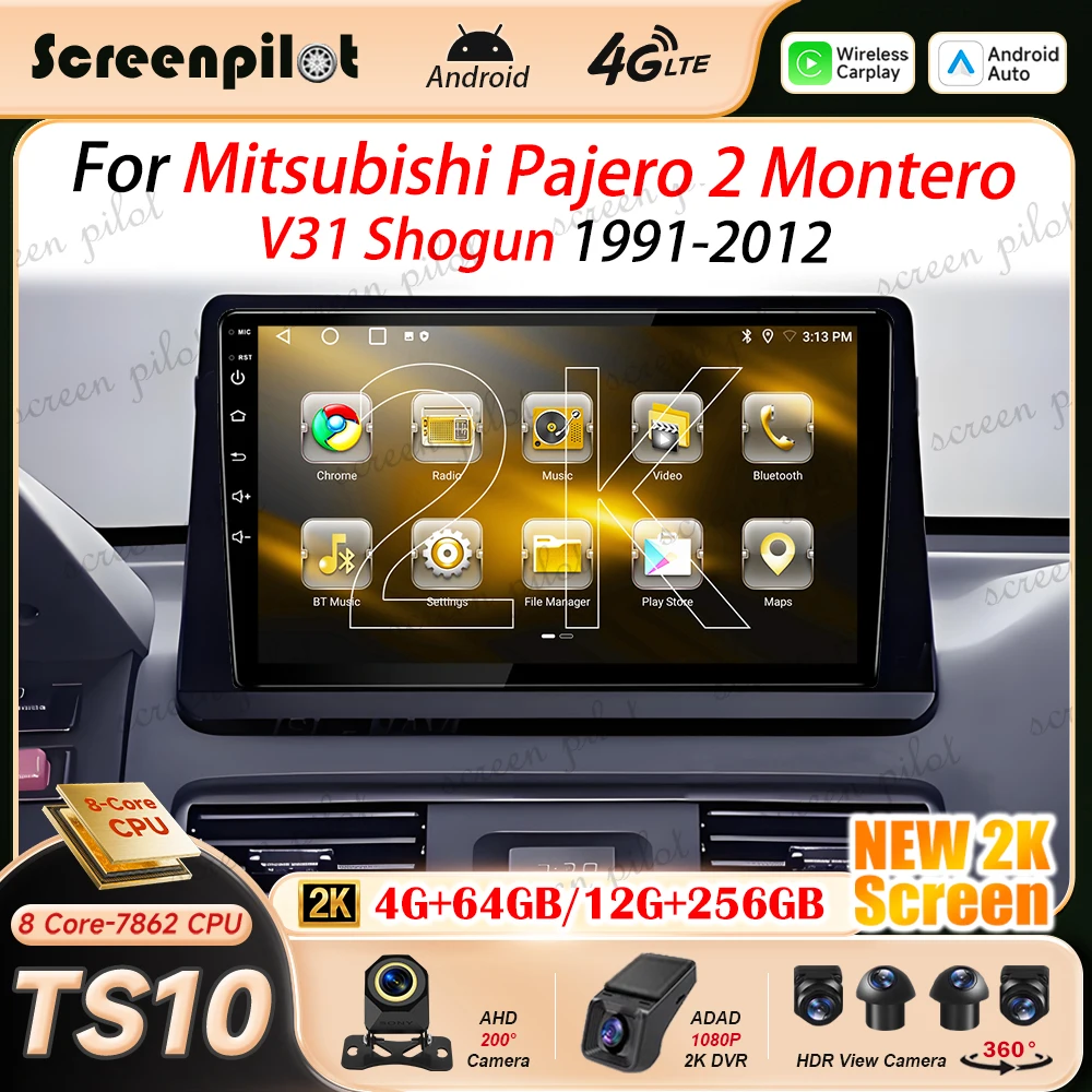 Android 16 Car Radio Stereo For Mitsubishi Pajero 2 Montero V31 Shogun 1991 1992-2012 Multimidia Player GPS Carplay Android Auto