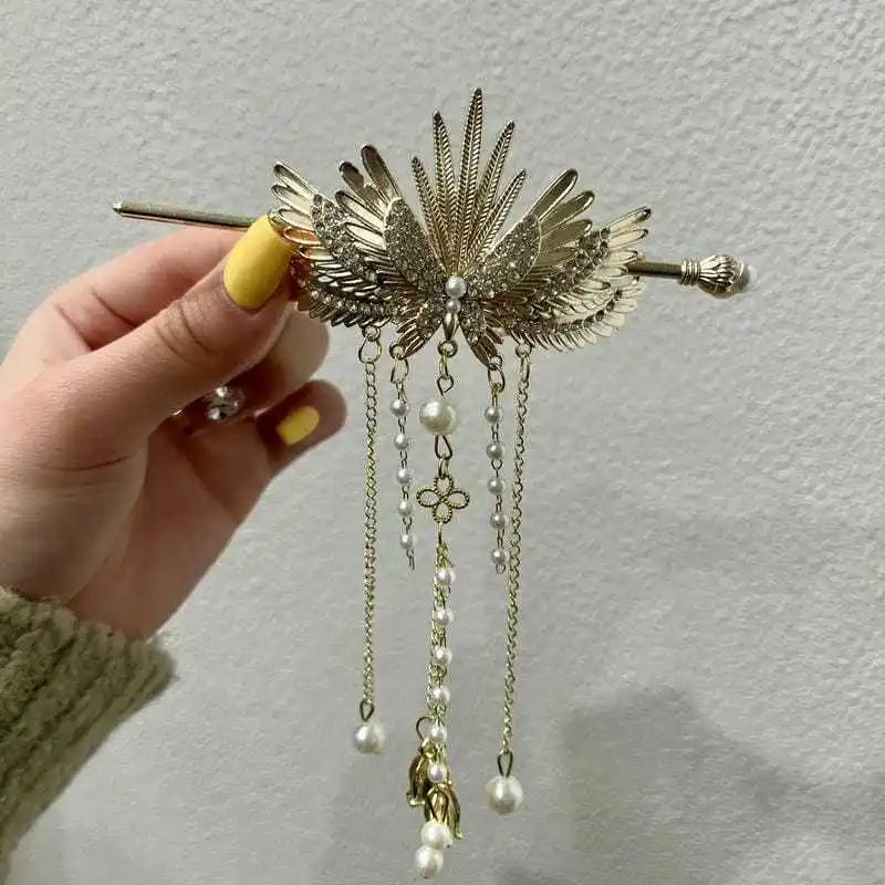 أجنحة شرابة دبوس الشعر الراقية Hairpi النمط الصيني القديم شيونغسام دبوس الشعر الجزء الخلفي من الرأس ملفوف الشعر #5