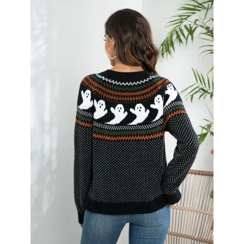 2024 New Autumn and Winter Fashion Halloween Ghost Sweater Cardigan Commuting Cute Style