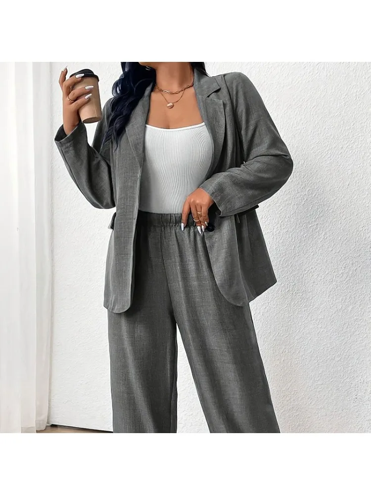 

Women's Sets Two 2 Pieces Sale Casual Pocket Single Button Blazer Jackets& High Elastic Waist OL Workwear Wide Leg Pant Suits