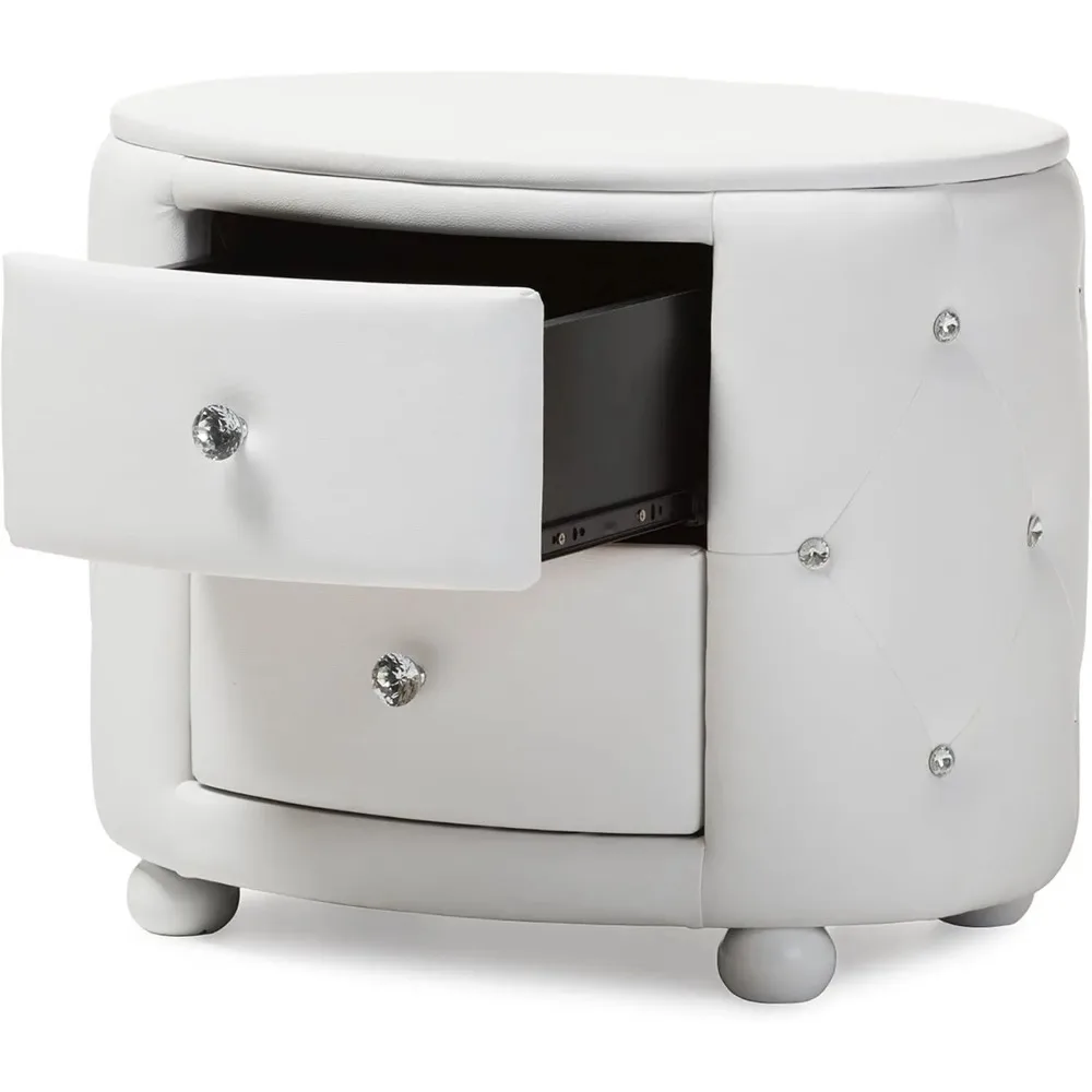 Davina Faux Leather Upholstered Nightstand, Medium, White